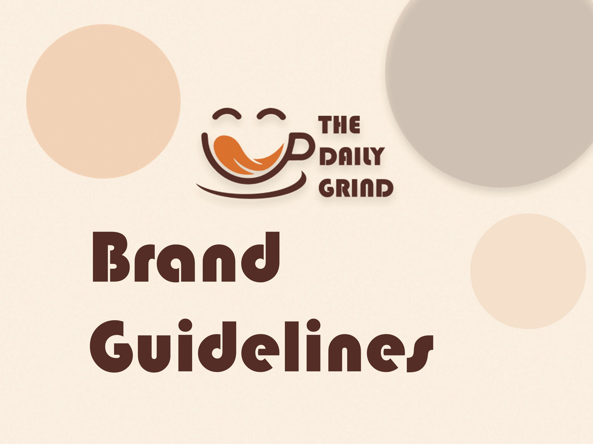 Cover of The Daily Grind brand guidelines: the smiling coffee-cup logo above the title Brand Guidelines.