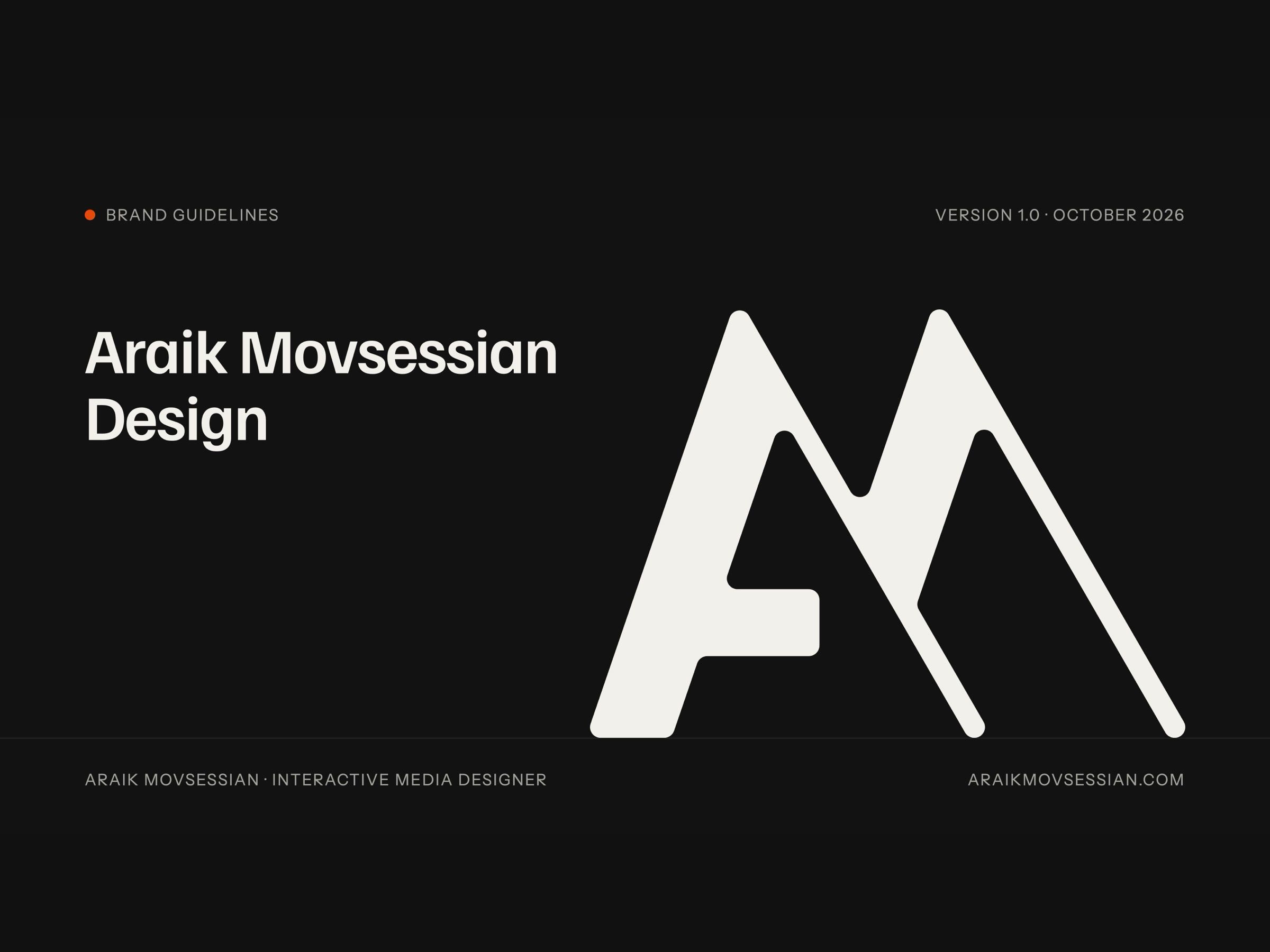 Title slide of the Araik Movsessian Design visual identity: the AM monogram in Paper on Ink.
