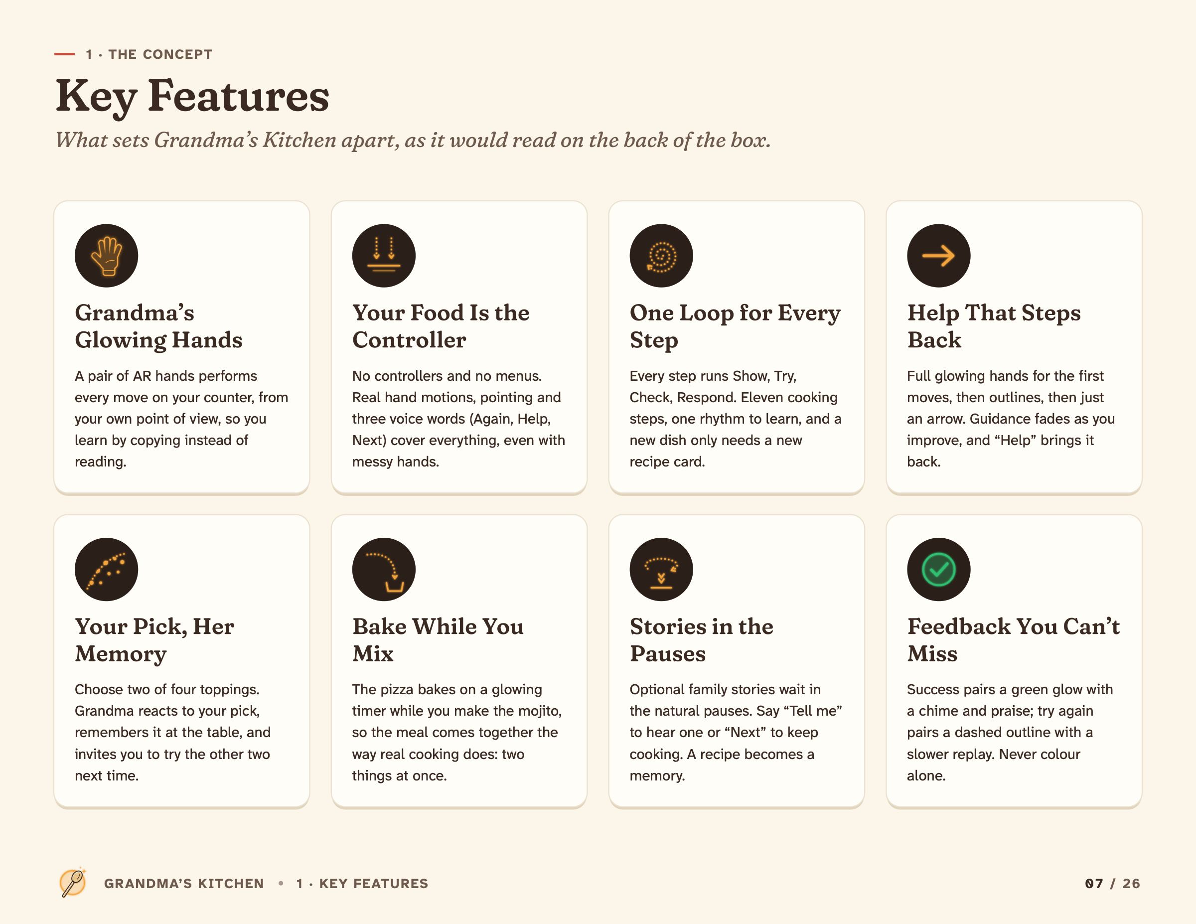 Key features: eight ideas, from glowing hands to feedback you cannot miss.