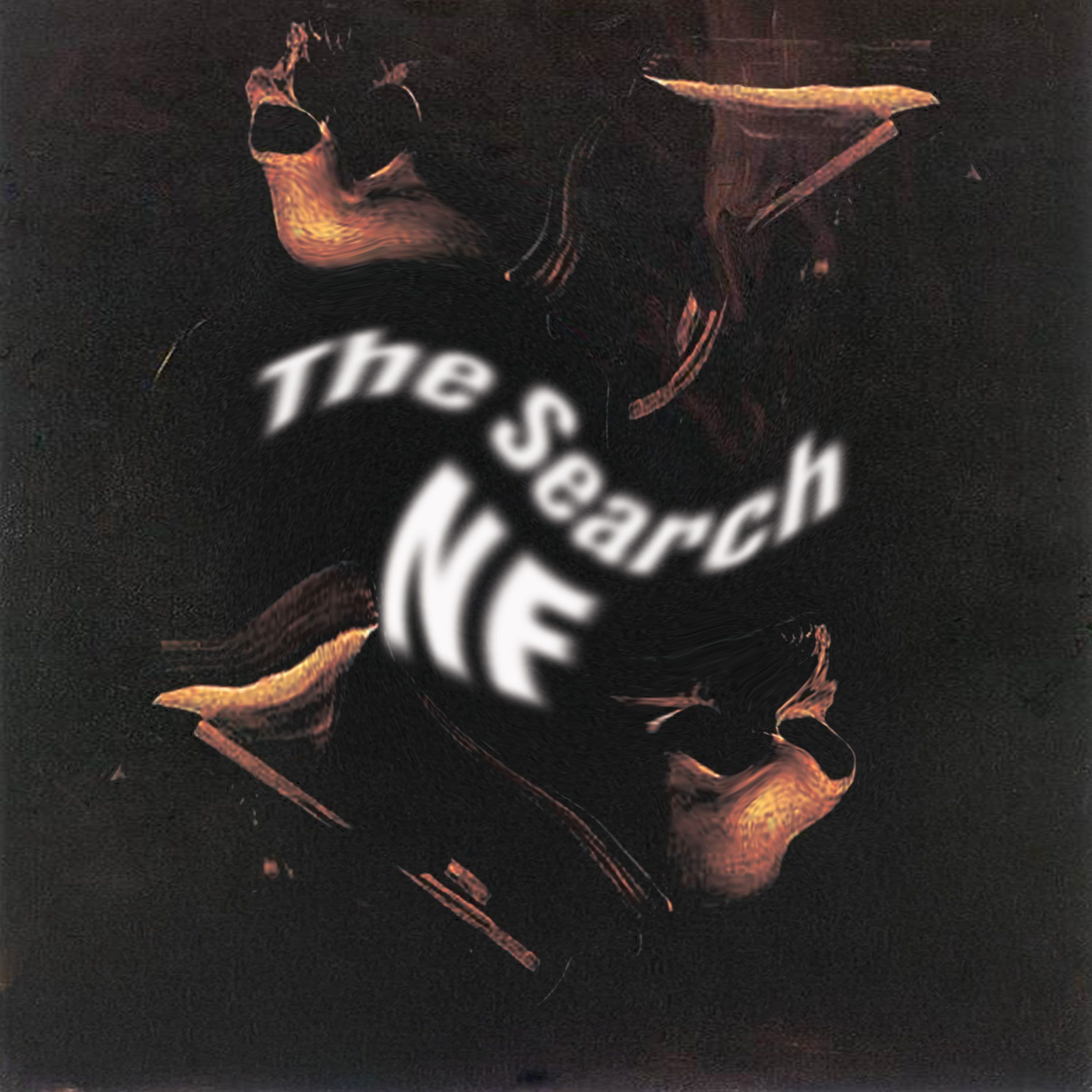 Square Spotify cover: The Search and NF set in warped type over a dark image.